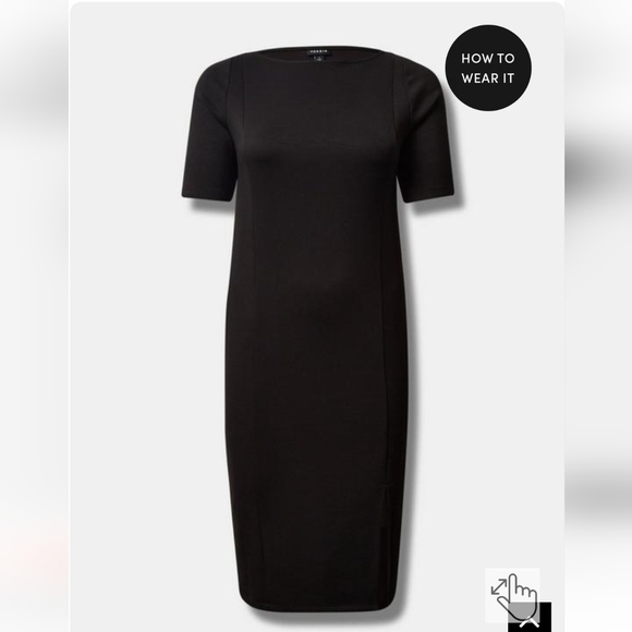 TORRID Midi Studio Cupro boatneck Bodycon Dress, black size 2x or 3x - Picture 6 of 12